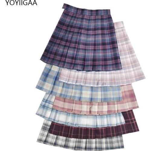 Summer Women Skirts Harajuku High Waist Woman Pleated Mini Skirt Preppy Style Female Plaid Skirts Kawaii Sweet Girls Short Skirt