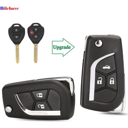 Bilchave 2/3 Buttons Modified Flip Folding Remote Car key Shell Case FOB For Toyota Camry Corolla Prado With Blade Replacement