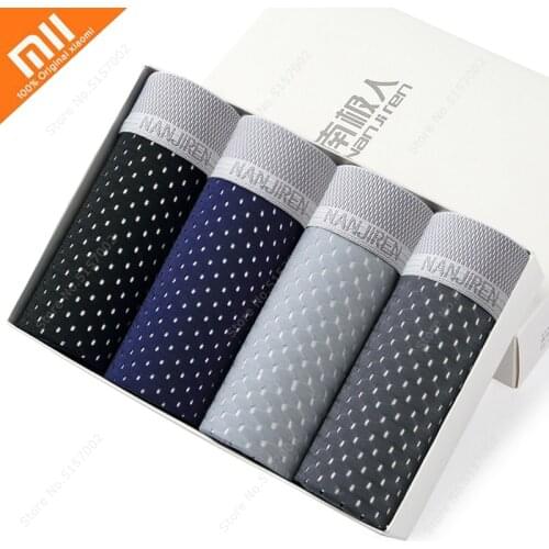 Xiaomi 4pcs Men Underwear Man Boxer Summer Ice Network Mesh Breathable Sexy Youth Boxer Bamboo Ventilate Shorts Four Shorts Cosy