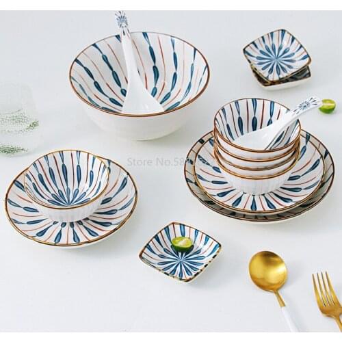 Household Dishes Set Ceramic Bowl Spoon Simple Net Red Large Dining Dinner Plate Soup Bowl