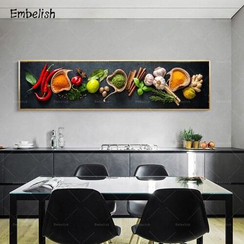 1 Pieces Modern Kitchen Long Style Wall Art Posters For Living Room Spoons Peppers Grains Home Decor HD Canvas Painting Picture