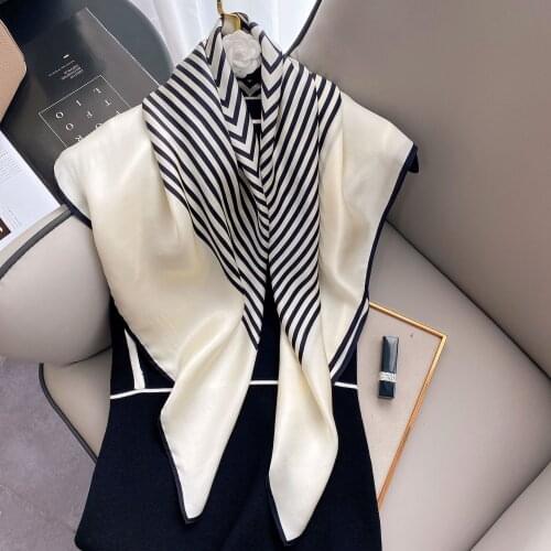 New Scarf 100% Silk Bandana Women Square Scarves Wrap Ladies stripe Kerchief 2021 Luxury High Quality Headband Hijab Shawls