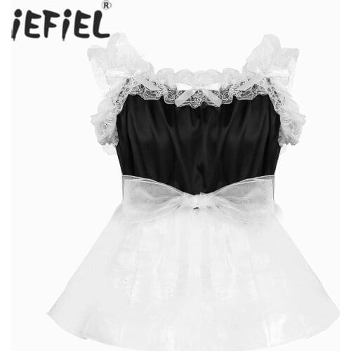 Adult Baby Mens Sissy Babydoll Crossdress Ruffled Lace Straps Tulle Dress with Waist Belt Gay Male Clubwear Costumes Mini Dress