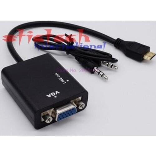 By dhl or ems 100 sets Mini Micro HDMI Male To VGA Female Video Converter Adapter Cable HD 1080P w/Audio For PC HDTV TV Black