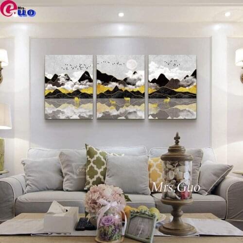 Full Square/Round Diamond Painting Gold Lines Abstract Mountains Pictures Of Rhinestones DIY Diamond Embroidery Sale Triptych