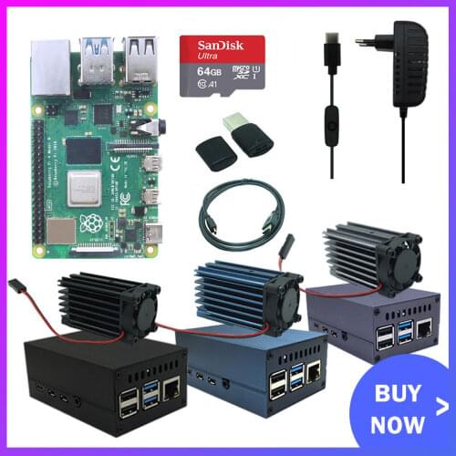 Raspberry Pi 4 Model B 2GB/4GB/8GB RAM +Aluminum Case Mini ICE Tower Cooling System+Power + 32/64 GB SD Card for RPI 4