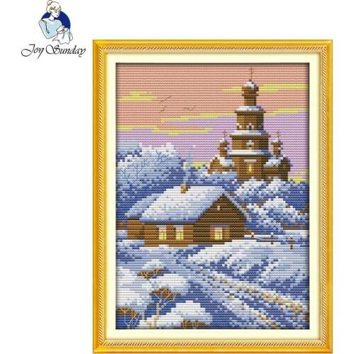 Joy Sunday Scenery style Winter evening cross stitch christmas stocking kits needlepoint designs for diy cross decor