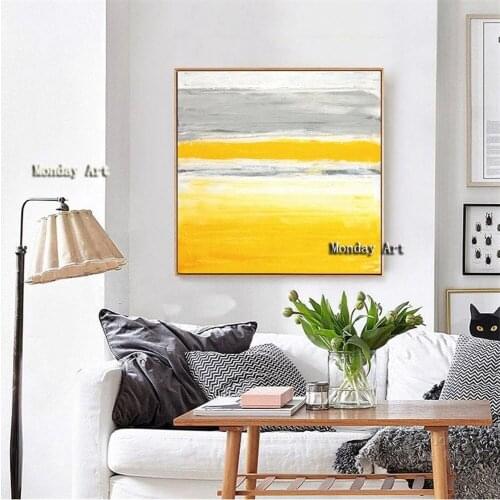 Handpainted Modern Blue and Yellow Abstract Oil painting on Canvas Posters Wall Art Picture for Living Room Cuadro Decoracion