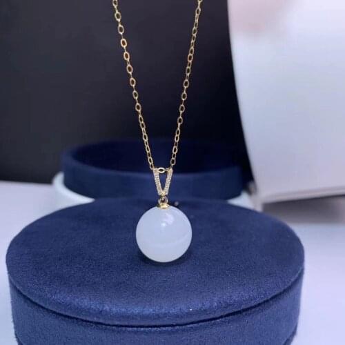 SHILOVEM 18k yellow gold natural white Jasper pendants Christmas Gift fine Jewelry plant wedding no necklace mymz12126681hby