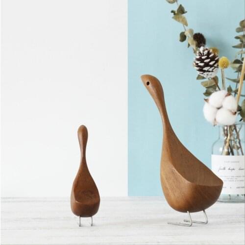 Animal Ornaments for Home Decoration Nordic Wooden Goose Figurines Abstract Teak Wood Sculpture Lovely Couple Figure Nature Teak