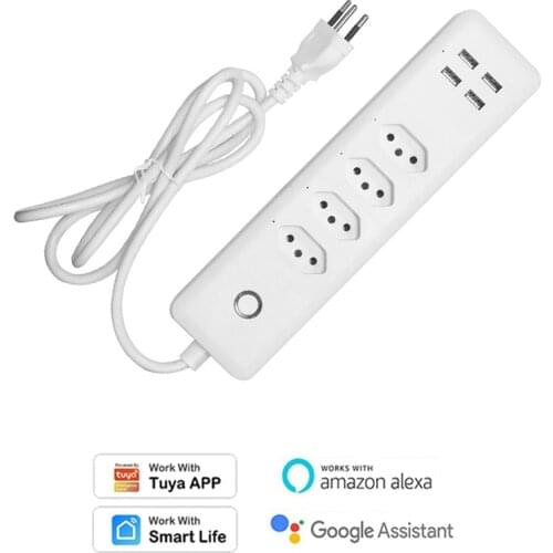 Tuya Smart Wifi Power Strip 4 BR Standard Outlet Plug with 4 USB Port Timer Home Automation Work with Alexa Google Home Control