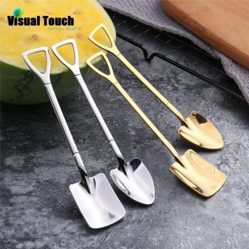 Visual Touch 2Pcs/Set Stainless Steel 304 Coffee Shovel Spoon Kitchen Scoops Dessert Tea Mixing Strring Bar Stir Tableware