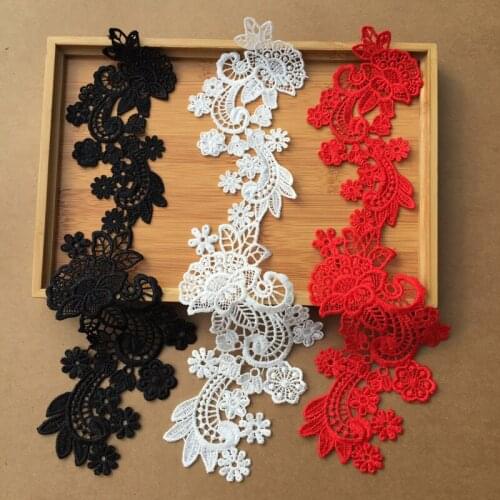 High quality Embroidery wedding dress accessories water soluble lace on flower piece red White black 6Pcs/pack