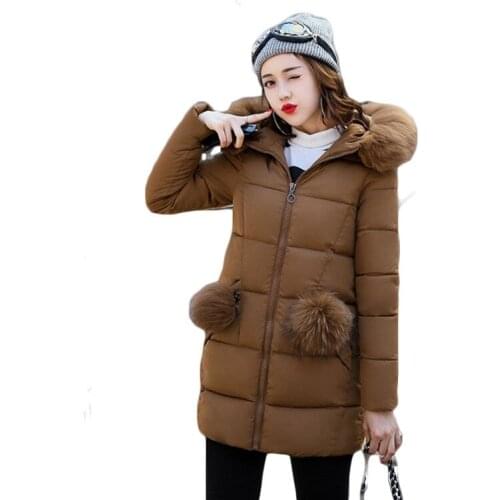 2017 new arrival women winter jacket mid-lengt fur collar hood thicken warm ladies parka cotton wadding female slim coat ZL547