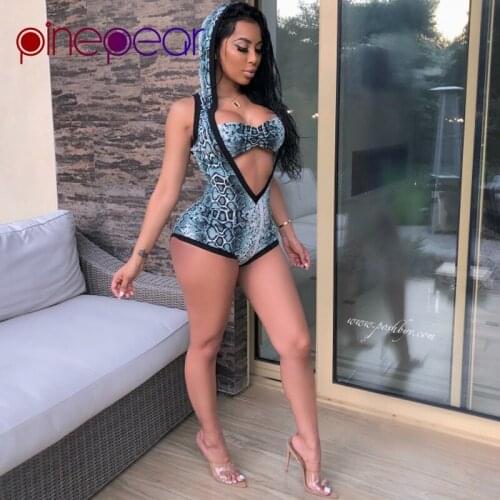 PinePear Snake Print Bra and Sleeveless Hooded Bodysuit 2 Piece Set Sportswear 2019 Women Summer Sport Body Suit Dropshipping