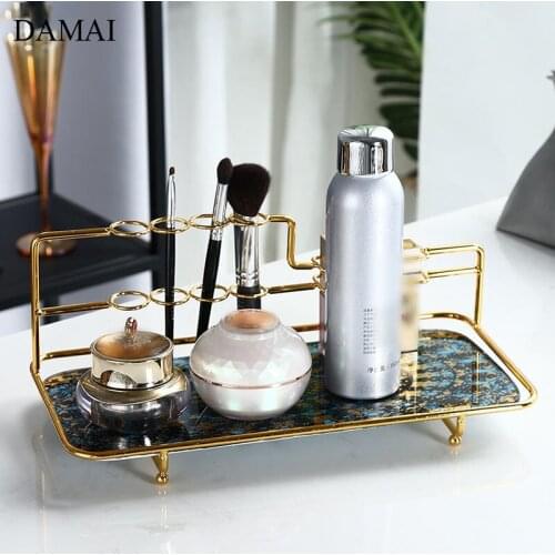 Golden Metal Frame Tray Cosmetic Container Toothbrush Toothpaste Shelves Drain Rack Home Bathroom Store Storage Ceramic Trays