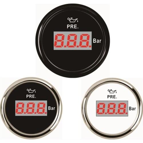 1pc 52mm Digital Oil Pressure Gauges 9-32vdc 0-10Bar Black Oil Pressure Meters Red Backlight for Auto Ship Truck Motorcycle Rv
