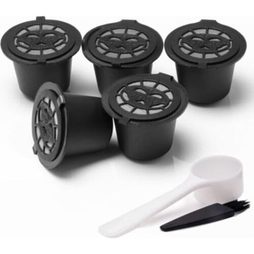5pcs Offee Capsule Pods Filters Kit For Nespresso Coffee Capsule Reusable Pods +spoon Convenient Filter Black/coffee/red New