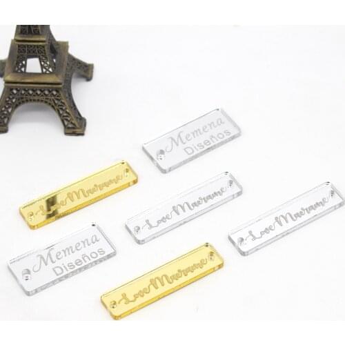 50 Pcs of Personalized Engraved Rectangular Acrylic Mirror Label Clothing Labels, Custom Design Sizes, Box Label Tag Decoration