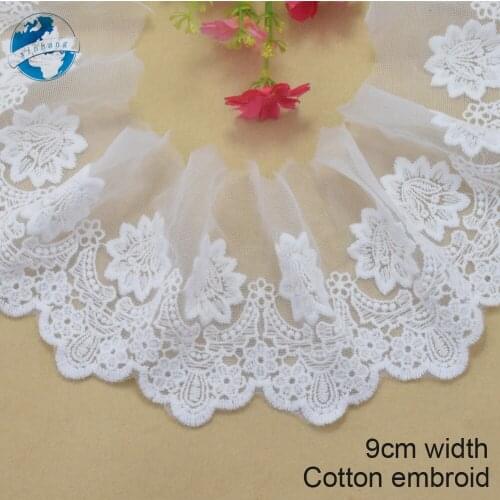 9cm white lace cotton embroidery lace french lace ribbon fabric guipure diy trims warp knitting sewing Accessories#3091
