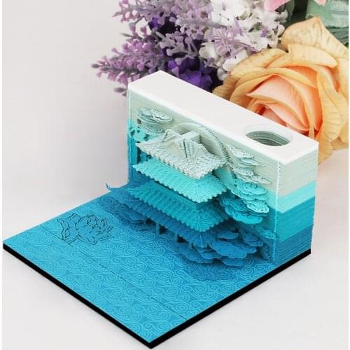 160 Sheets Omoshiroi Block 3D Memo Pad Blue Mini Palace Model Ornaments No Stickiness Journal Note Diy Creative Pad Boy Gifts