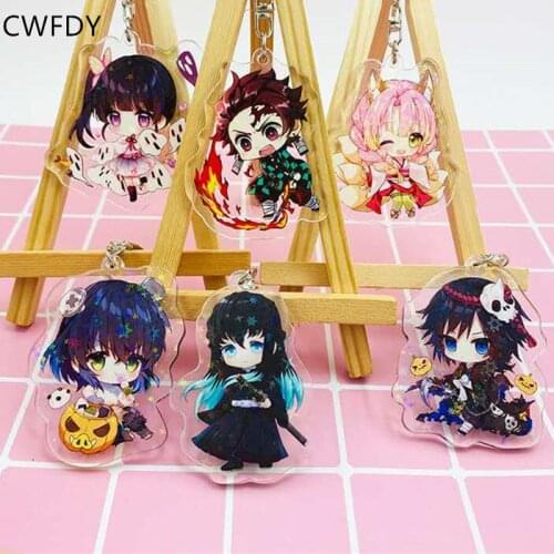 Cartoon Demon Slayer Kimetsu No Yaiba Keychain Kamado Tanjirou Kamado-Nezuko Tomioka Giyuu Acrylic Key Chain For Kids Gifts