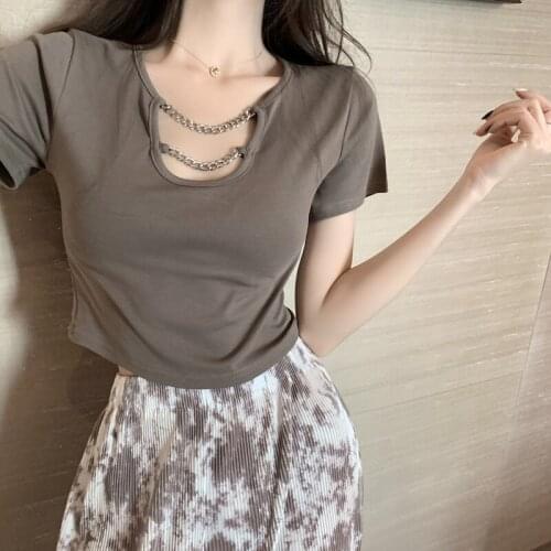 Chain grunge woman tshirts punk clothes 2021 fashion summer short sleeve plain crop tops for women tees cropped t shirt C157