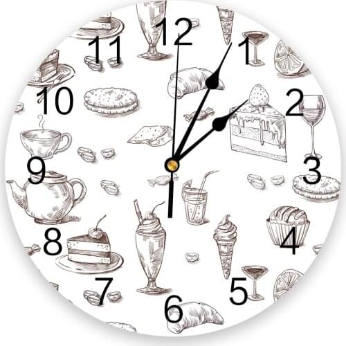 Afternoon Tea Cake Dessert White Wall Clock For Home Decoration Living Room Quartz Needle Hanging Watch Modern Kitchen Clock