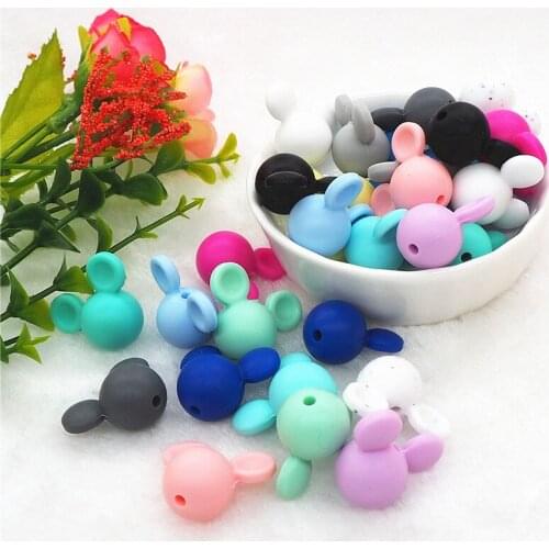 Chengkai 100pcs Silicone Teether Beads DIY Baby Animal Mouse Teething Montessori Sensory Toy Pacifier Jewelry Making Bead