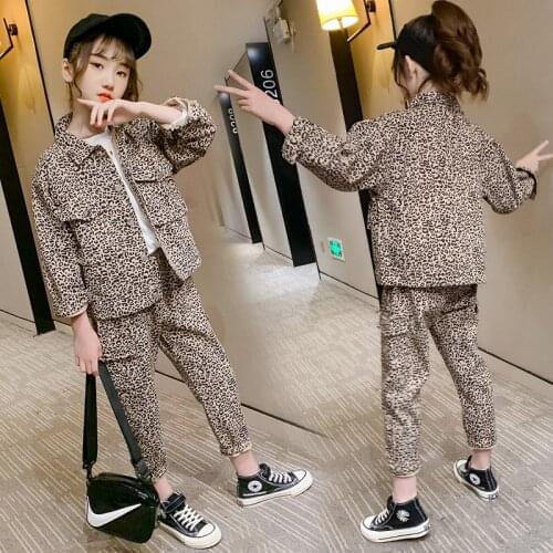 Child Costume Teen Girls Clothing Set Leopard Print Casual Jackets Pants Sport Suit School Fashion Tracksuit Kids Clothes 10 12Y