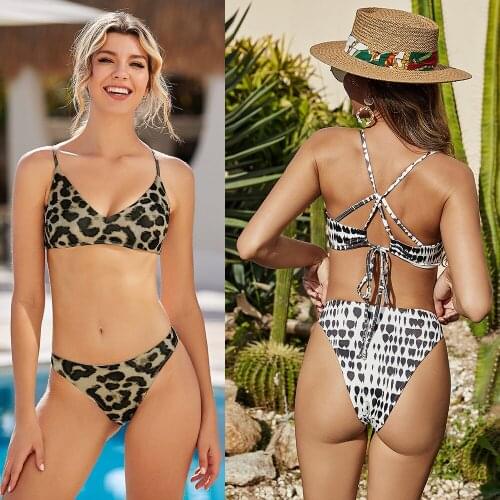 Women Girl‘s Swimsuit Bikini Tankinis Bikinis Swimwear Sexy Bathing Separate Two Piece Beachwear Biquini Girl Female Leopard