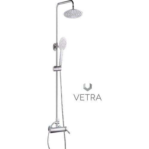 Shower set MONOMANDO round extendable Danube stainless steel chrome shine sprayer 20 CM FLEXO ANTICAL cartridge VETRA