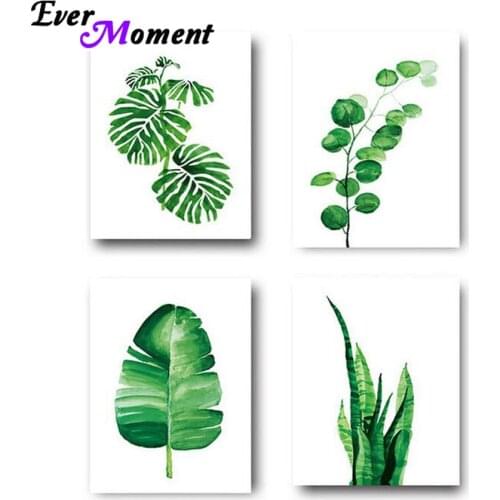 Ever Moment DIY Diamond Painting Green Fern Plant Leave Diamond Embroidery 5D Mosaic Full Square Stones Simple Mazayka ASF1034