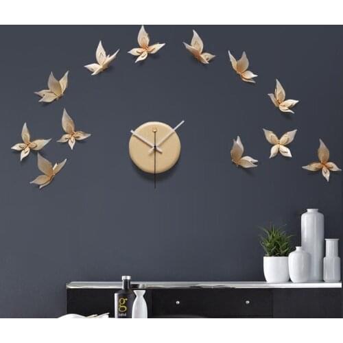 EUROPEAN RESIN DECORATIVE CLOCK WALL HANGING CRAFTS BUTTERFLY WALL DECORATION PENDANT HOME LIVINGROOM 3D WALL STICKER ORNAMENTS