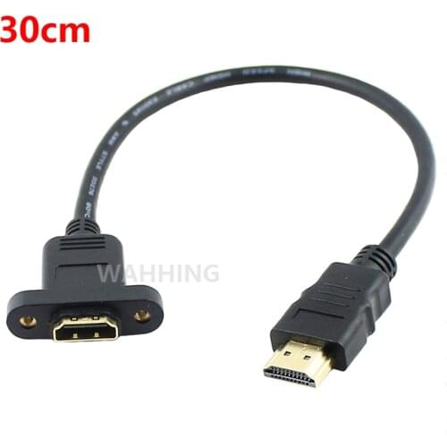 Gold HDMI Extension Cable Lead High Speed HDMI Male to Female Ethernet Extender with Screw Hole Locked Panel Mount Cable HY1240
