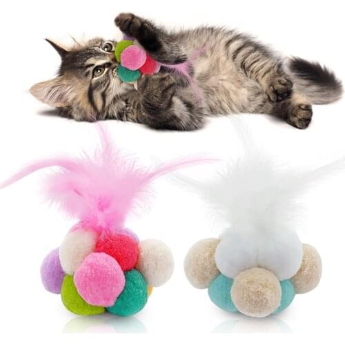 Cat Toy Fashion Creative Cute Plush Ball Faux Feather Bell Cat Chew Toy Pet Toy Pet Supplies Cat Accessory