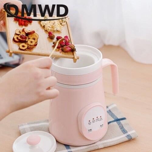 DMWD Ceramics Mini Electric Water Kettle Thermal Heating Cup Boiler Soup Health Pot Stew Porridge Slow Cooker Milk Heater 0.6L
