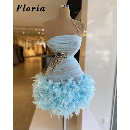 Short Feathers Cocktail Dresses 2021 Fashion Show Beading Party Dresses Custom Made Special Occasion Gowns Party Robes De Soiree