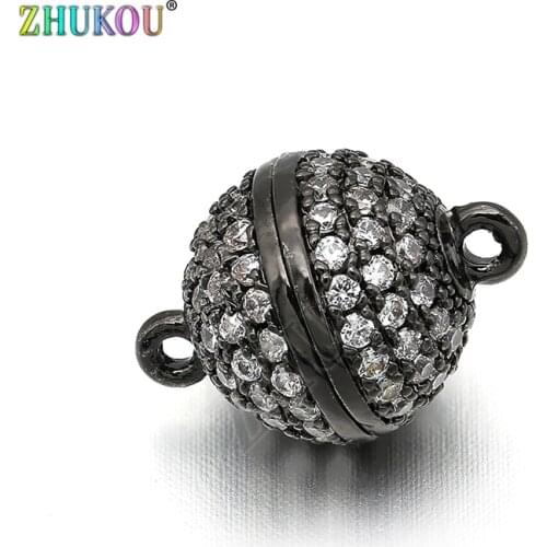 10*14mm Brass Micro Pave Cubic Zirconia Round Magnetic Clasps Hooks, Mixed Color,Hole: 1mm, Model: VK20