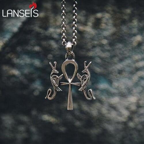 Lanseis10pc handmade pendant "Ankh with the Holy cobras" women necklace gift for her