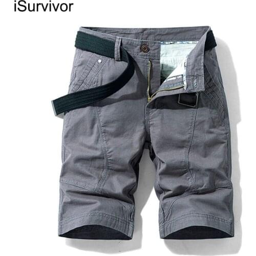 2021 New Mens 100% Cotton Casual Pants Solid Color Shorts Summer Self-cultivation Overalls Youth Tide Brand Multi-pocket Pants