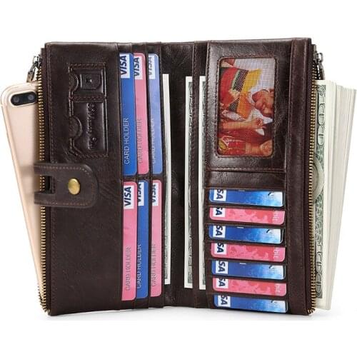 14 Card Slots 2 Side Zip Pockets 1 Rear Bab 3 Small Bank Note Position Men Real Cow Leather Wallet