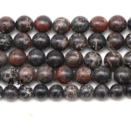 Natural Stone Black Sea Sediment Imperial Jaspers Round Loose Beads 4 6 8 10 12mm Pick Size For Jewelry Making DIY Bracelet 15