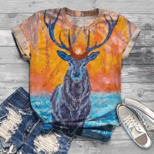 2021 New Hot Sale Short Sleeve Summer 3DT Shirt Top Elk Print Short Sleeve Couple T-shirt Animal Top Street Wear