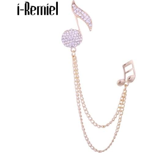 Korean New High-end Rhinestone Note Brooch Pin Tassel Chain Badge Collar Mens Suit Scarf Buckle Brooches for Women Accessories