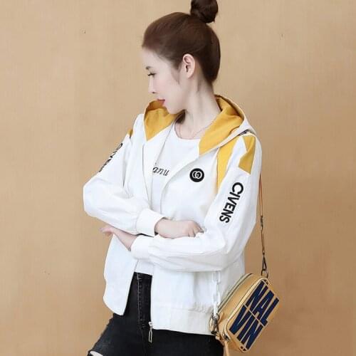 Jaquetas Feminina Autumn Coat Women 2021 New Loose Letter Fashion Windbreaker Short Korean Top Hooded Commute Zipper Long Sleeve