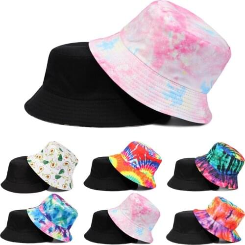 Double-Side-Wear Bucket Hats Tie Dye Print Fisherman Cap Foldable Avocado Zebra Packable Beach Outdoor Men and Woman Sun Hat
