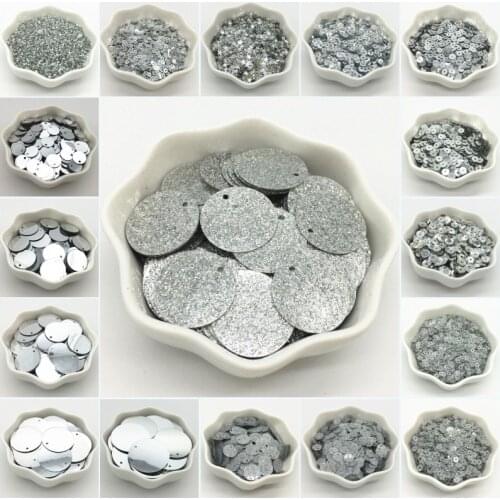 Paillettes 3-30mm Silver Glitter Sequin Flat Round Cup PVC Loose Sequin Paillette DIY Craft Sewing Women Garment Accessorie 20g