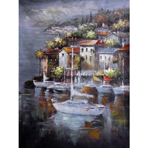 Free shipping impression mediterranean sea buliding seascape oil painting canvas printings on canvas wall art decoration picture