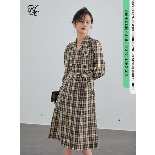 FANSILANEN Elegant plaid long shirt dress Women long sleeve belt office ladyvintage dress Female casual streetwear spring dress